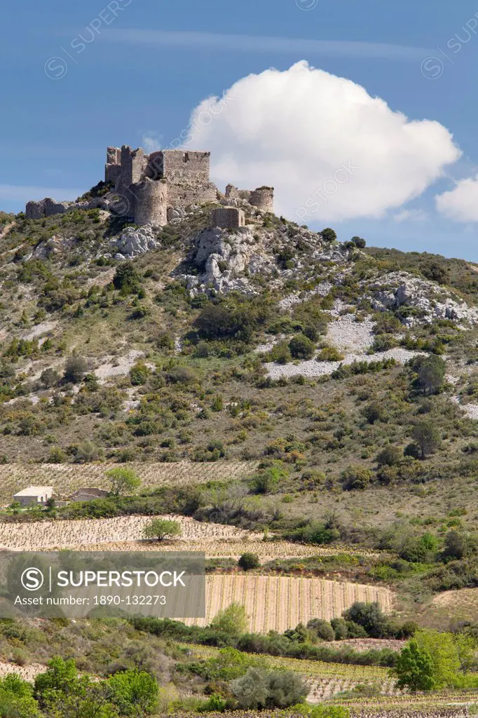 The Cathar castle of Aguilar in Languedoc_Roussillon, France, Europe