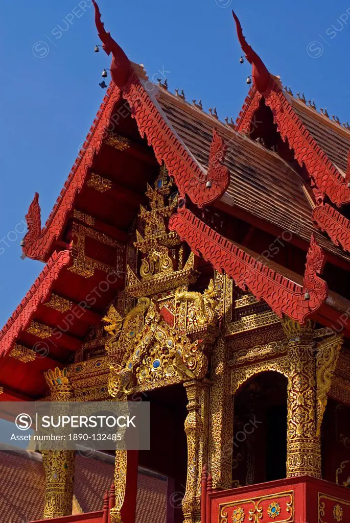 facade of Wat Phra Singh Temple, Chiang Mai, Chiang Mai Province, Thailand, Southeast Asia, Asia