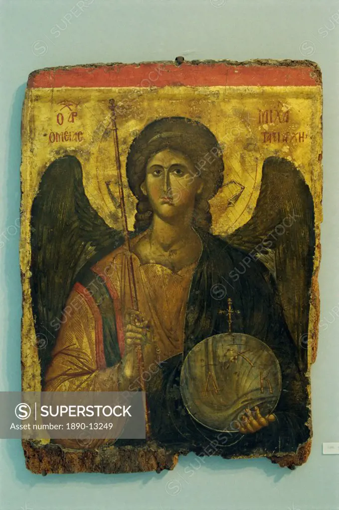 A 14th century icon of Archangel Michael in the Byzantine Museum in Athens, Greece, Europe