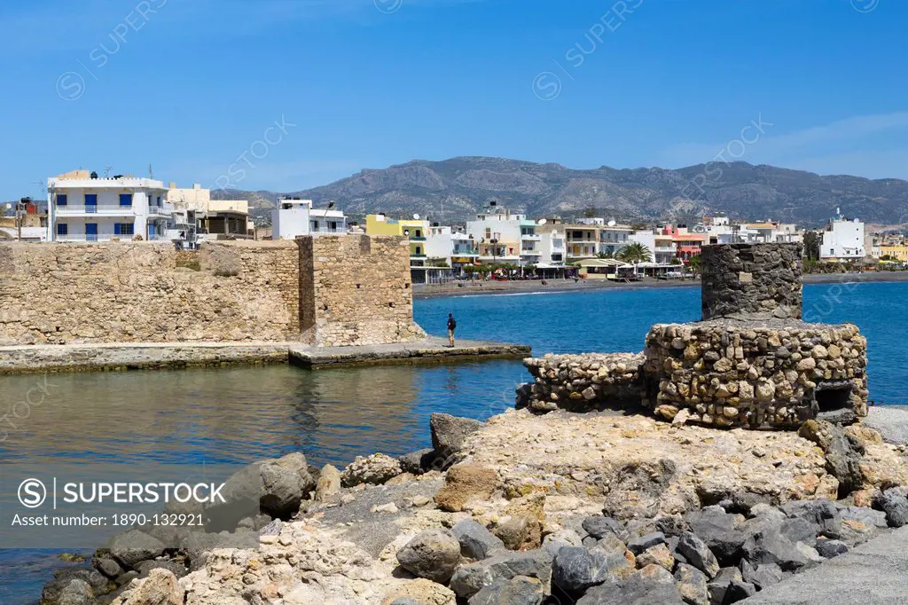 Sea front and Venetian fortress, Ierapetra, Lasithi region, Crete, Greek Islands, Greece, Europe