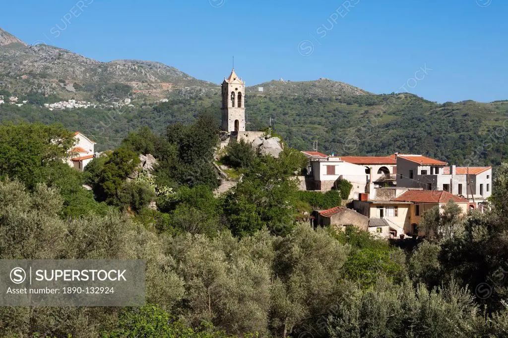 Venetian clocktower and village, Amari, near Spili, Rethimnon Rethymno region, Crete, Greek Islands, Greece, Europe