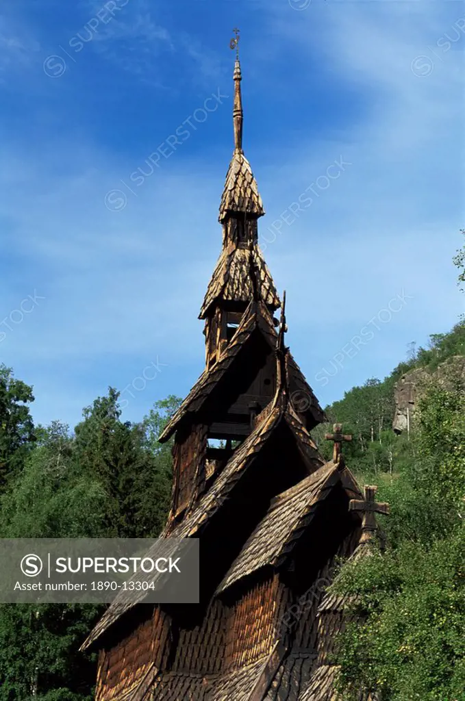 The best preserved 12th century stave church in Norway, Borgund, Western Fjords, Norway, Scandinavia, Europe