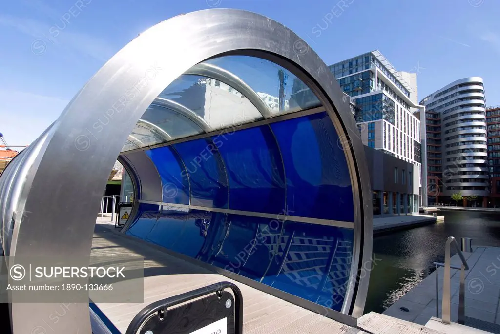 The new architectural development alongside Paddington Basin, part of the Regent´s Canal, London, W2, England, United Kingdom, Europe