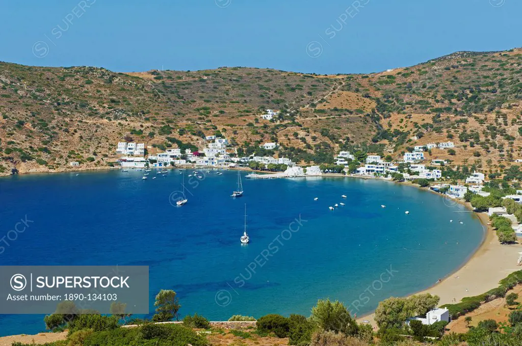 Monastery of Taxiarques, village and beach, Vathi, Sifnos, Cyclades Islands, Greek Islands, Aegean Sea, Greece, Europe
