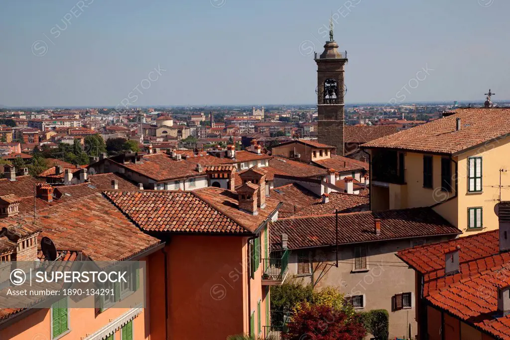 View of Lower Town from Upper Town, Bergamo, Lombardy, Italy, Europe