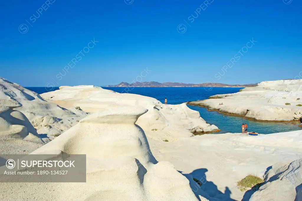 Sarakiniko lunar landscape, Sarakiniko beach, Milos, Cyclades Islands, Greek Islands, Aegean Sea, Greece, Europe