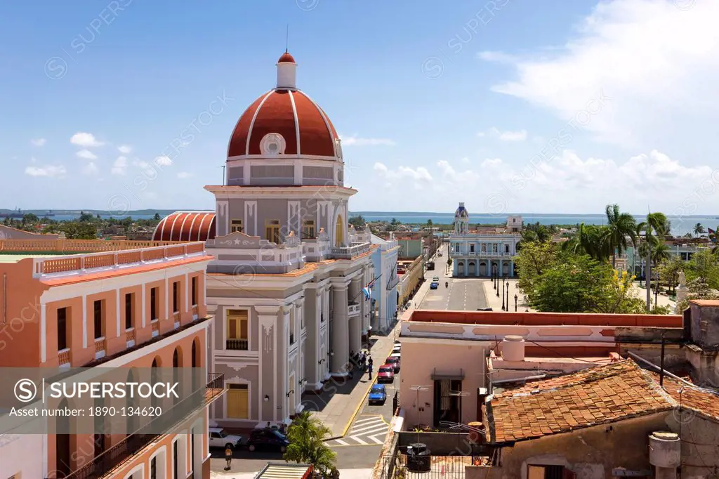 The colourful dome of the Ayuntamiento City Hall and Parque Marti, Cienfuegos, UNESCO World Heritage Site, Cienfuegos Province, Cuba, West Indies, Cen...