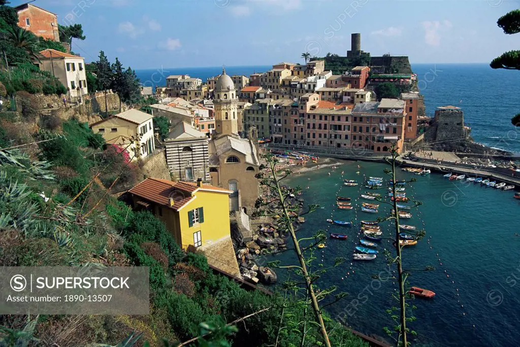 View of the castle, Vernazza, Cinque Terre, UNESCO World Heritage Site, Italian Riviera, Liguria, Italy, Europe