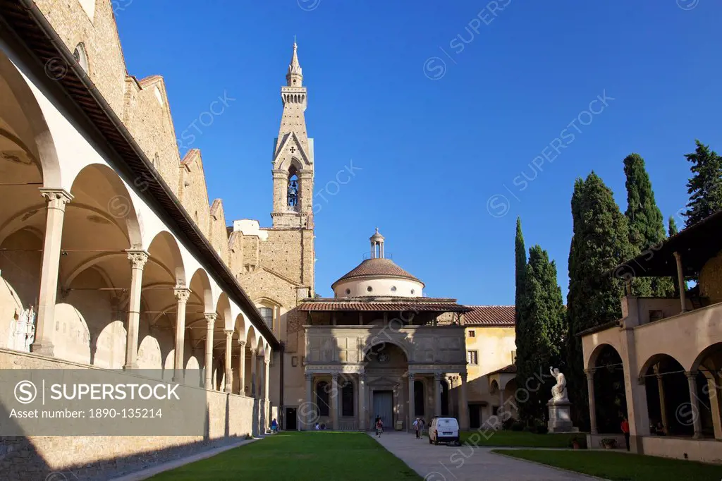 Pazzi Chapel and the cloisters, Basilica of Santa Croce, Florence, UNESCO World Heritage Site, Tuscany, Italy, Europe