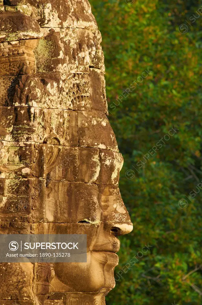Close_up of sculpture, Bayon temple, dating from the 13th century, Angkor, UNESCO World Heritage Site, Siem Reap, Cambodia, Indochina, Southeast Asia,...
