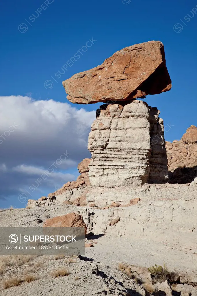 Balanced rock in Plaza Blanca Badlands The Sierra Negra Badlands, New Mexico, United States of America, North America