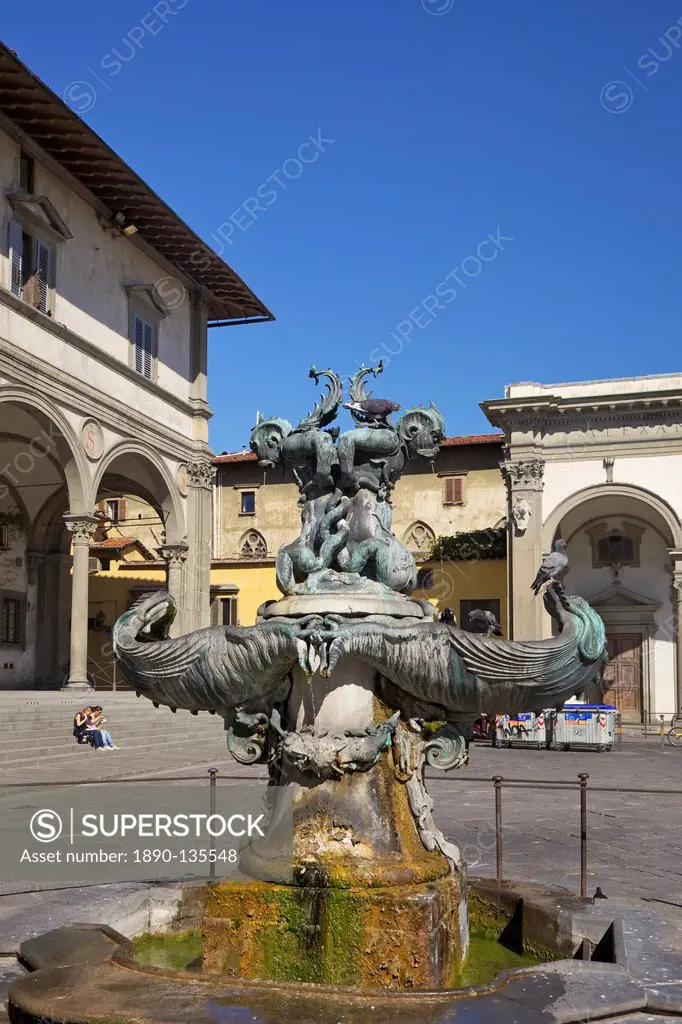 Mannerist bronze fountain by Pietro Tacca, Piazza della Santissima Annunziata, Florence, Tuscany, Italy, Europe