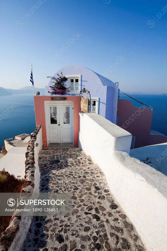 Entrance to a typical village house in Oia, Santorini Thira, Cyclades Islands, Greek Islands, Greece, Europe