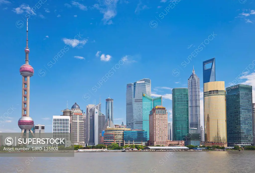 Skyline with Oriental Pearl Tower and Pudong skyscrapers, Shanghai, China, Asia