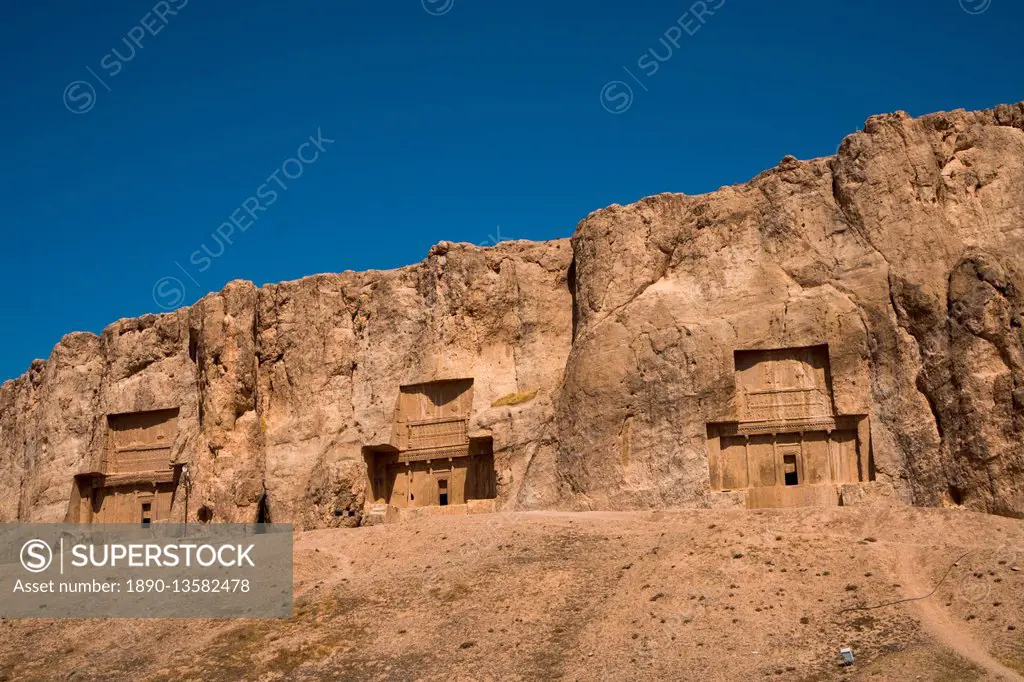Tombs of Darius II, Ataxerxes I and Darius the Great, Naqsh-e Rostam Necropolis, near Persepolis, Iran, Middle East