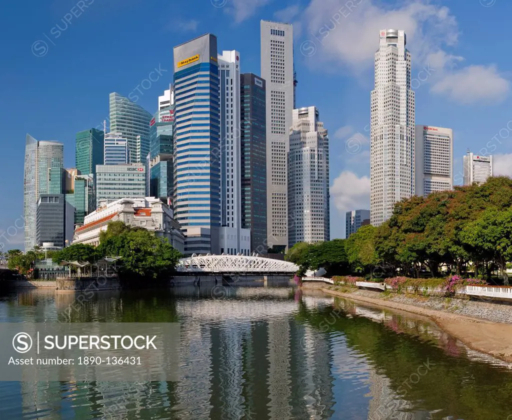 The city of Singapore seen from the mouth of the Singapore River, Singapore, Southeast Asia, Asia