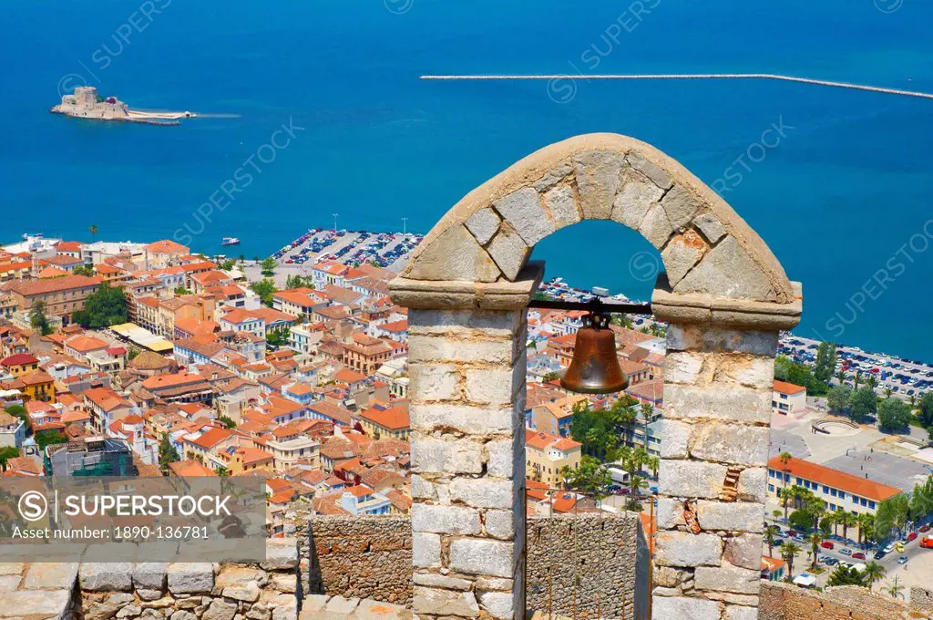Palamede fortress, Citerne, Chapel St. Andre, Nafplion, Bourtzi island, Peloponnese, Greece, Europe
