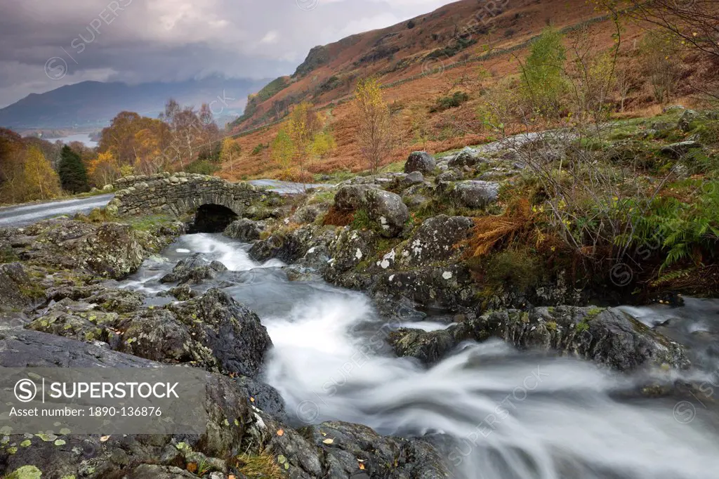 Barrow Beck flows beneath the picturesque Ashness Bridge, Lake District National Park, Cumbria, England, United Kingdom, Europe
