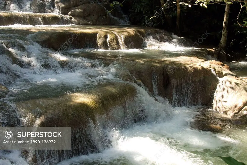 Terraces of calcite travertine forming the Dunn´s River Falls, near Ocho Rios, north coast, Jamaica, West Indies, Caribbean, Central America
