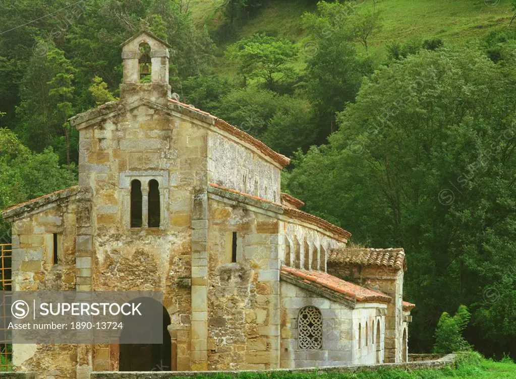 The 9th century church of San Salvador at Valdedios near Villaviciosa, on the Costa Verde, Asturias, Spain, Europe