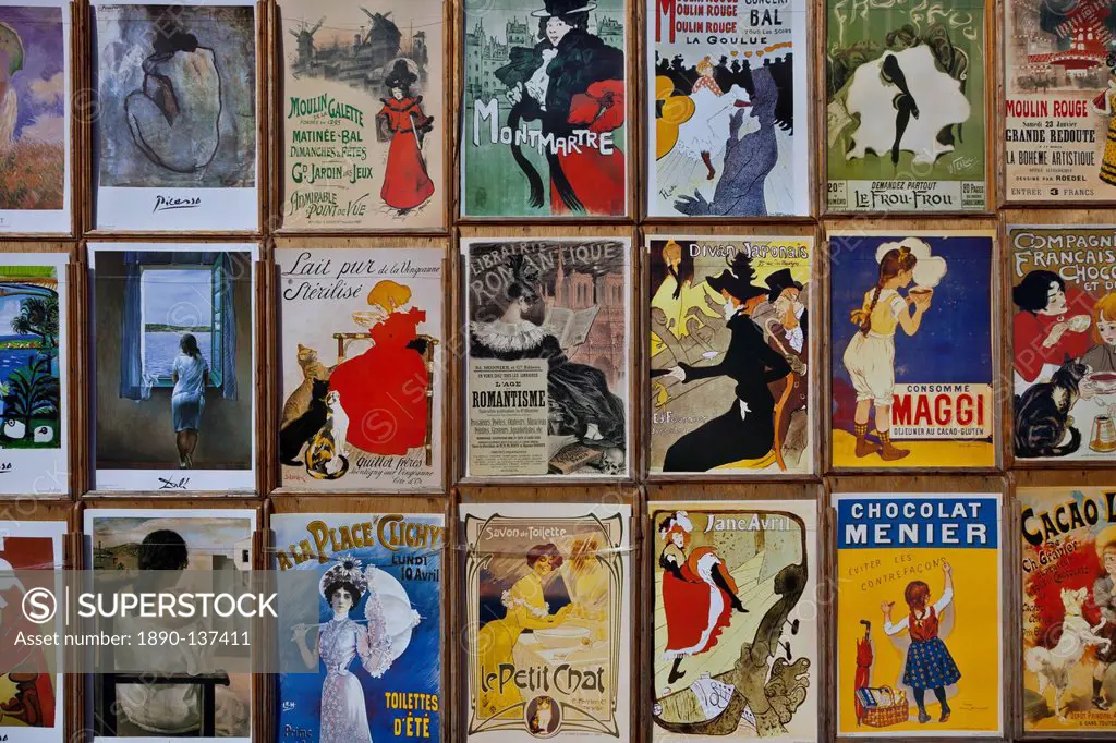 Fin_de_Siecle posters by Toulouse_Lautrec and other artists, Place du Tertre, Montmartre, Paris, France, Europe