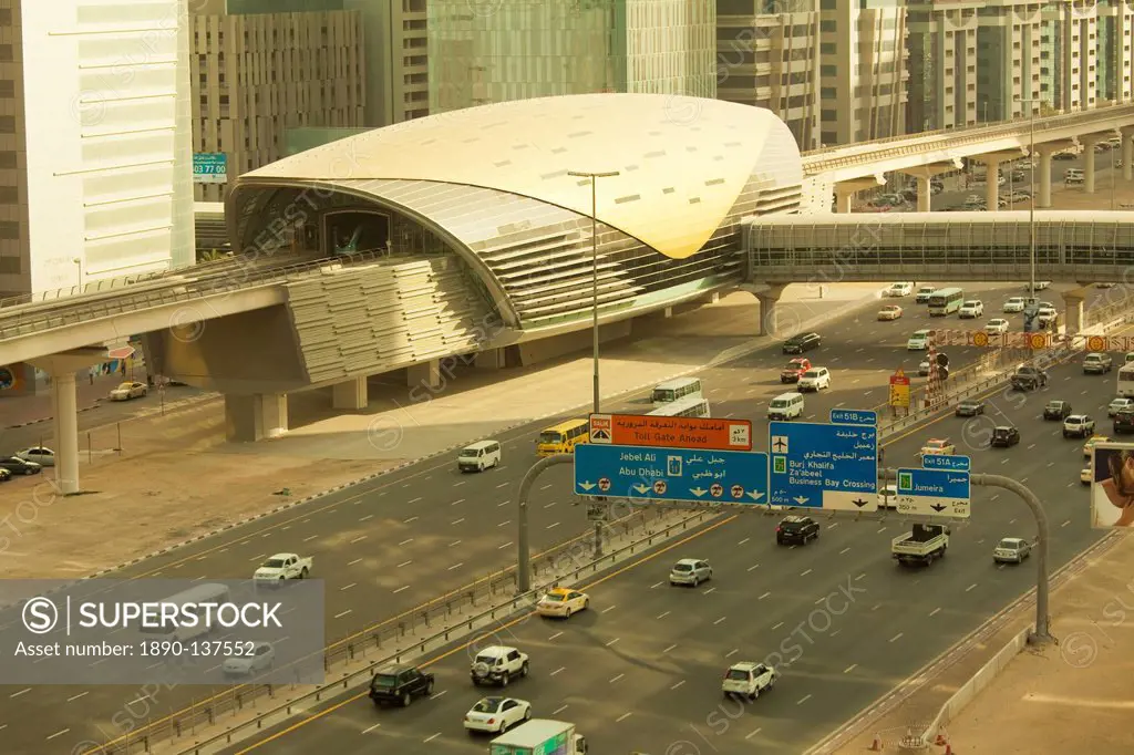 New Metro station on Sheikh Zayed Road in the financial district of Dubai, United Arab Emirates, Middle East