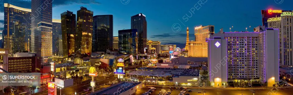 Night panorama, The Strip, Las Vegas, Nevada, United States of America, North America