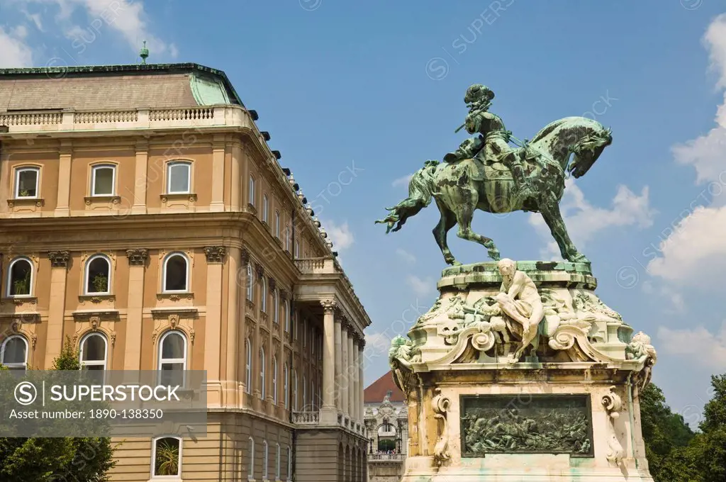 Equestrian statue of Prince Eugene of Savoy outside the Hungarian National Gallery, part of the royal palace, Buda castle, Castle district, Budapest, ...