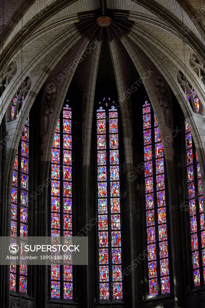 Stained glass in Sainte_Croix Holy Cross cathedral, Orleans, Loiret, France, Europe