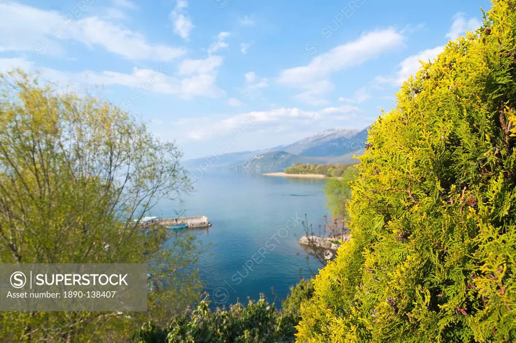 View from the Monastery of St. Naum at Lake Ohrid, UNESCO World Heritage Site, Macedonia, Europe