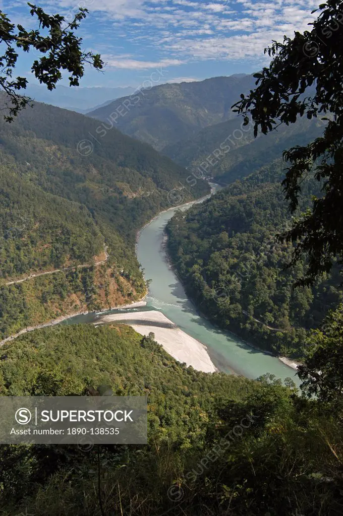 The Tista River flowing through Sikkim, India, Asia