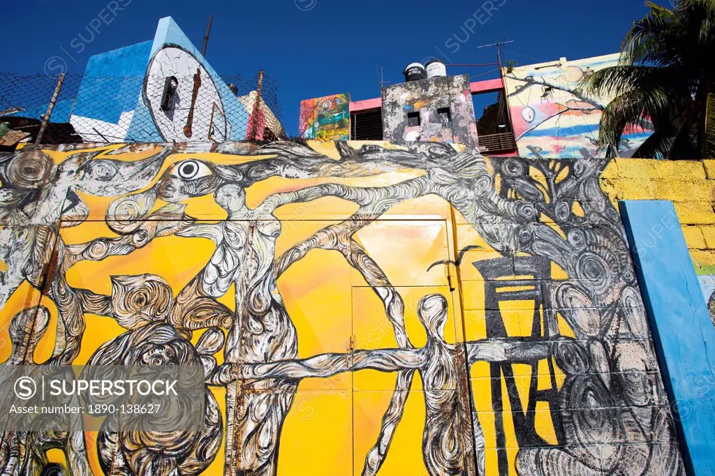 Buildings painted in colourful Afro_Cuban art, masterminded by artist Salvador Gonzalez Escalona, Callejon de Hamel, Havana, Cuba, West Indies, Centra...