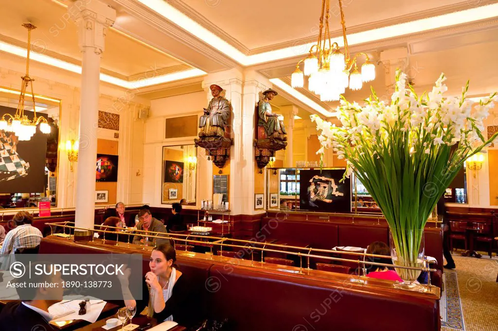 Interior of Les Deux Magots Cafe, Saint_Germain_des_Pres, Left Bank, Paris, France, Europe