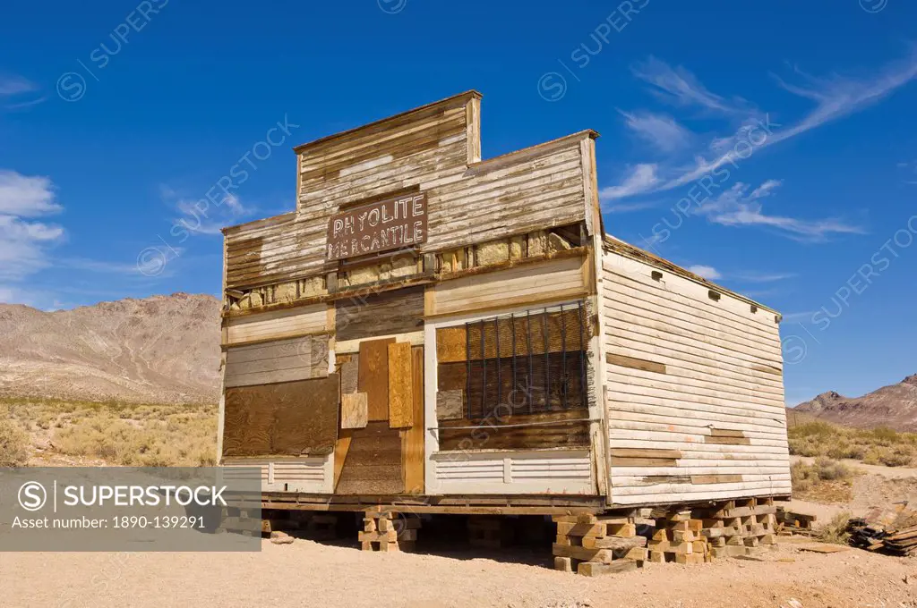 Rhyolite Mercantile, a General Store, in the ghost town of Rhyolite, a former gold mining community, Death Valley, near Beatty, Nevada, United States ...