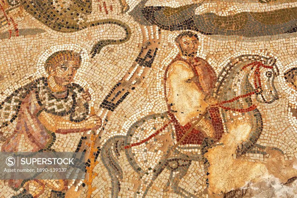 Part of the Amphitrite Roman mosaic, House of Amphitrite, Bulla Regia Archaeological Site, Tunisia, North Africa, Africa