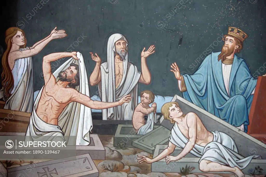 Fresco depicting the Resurrection in Notre Dame de Bayeux cathedral, Bayeux, Normandy, France, Europe