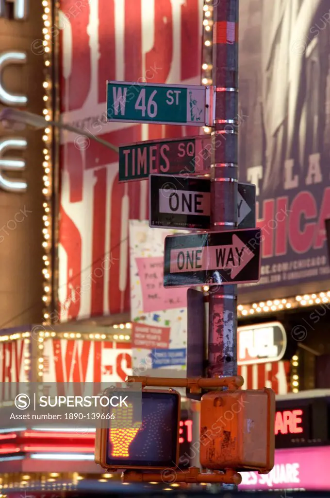 Neon signs at night in Times Square, New York City, New York State, United States of America, North America