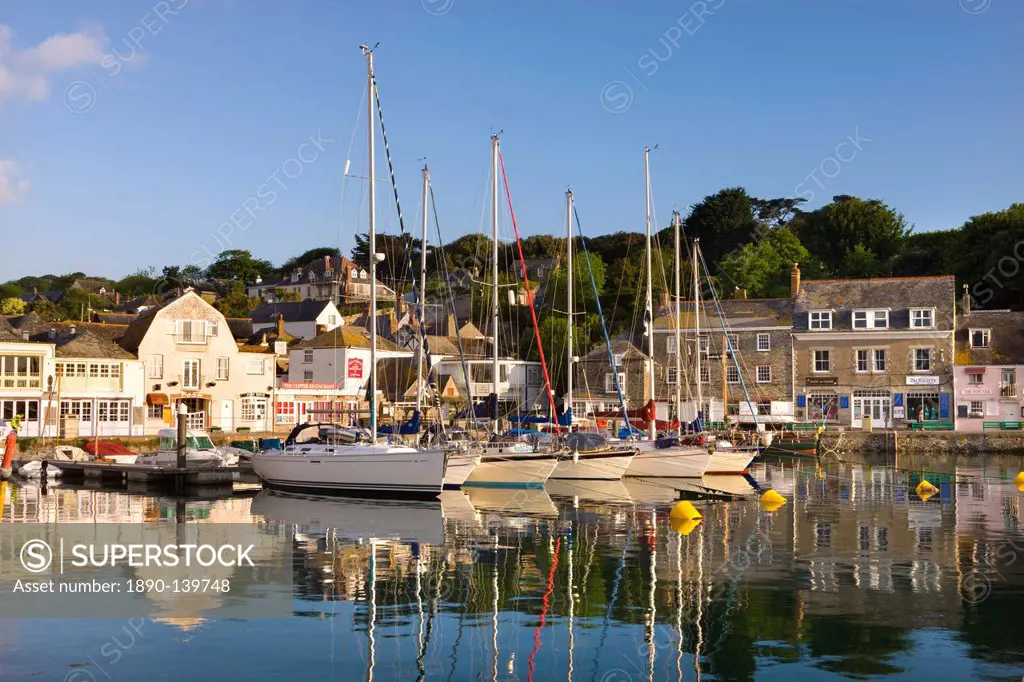 Yachts moored in Padstow harbour on a beautiful spring morning, Cornwall, England, United Kingdom, Europe