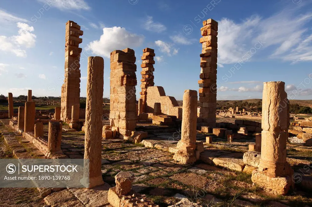 Pillars of the Church of St. Servus at the Roman ruins of Sbeitla, Tunisia, North Africa, Africa