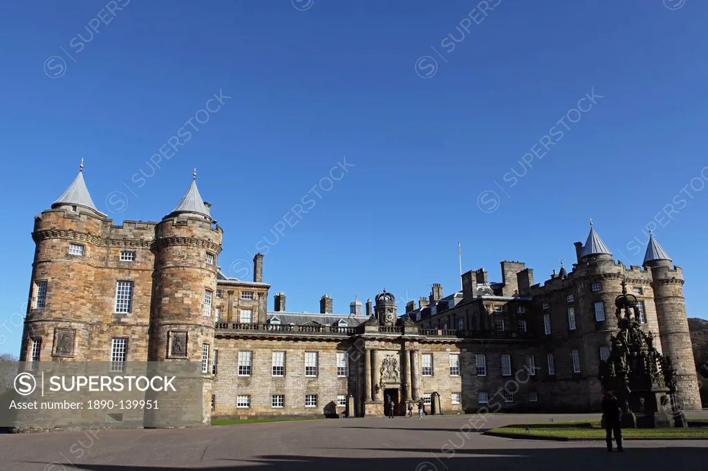Tourists enter the Palace of Holyroodhouse, the official royal residence of the Queen in Edinburgh, Scotland, United Kingdom, Europe