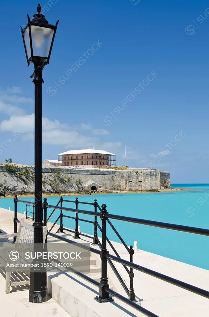 Commissioner´s House and part of the old fort wall at the Royal Naval Dockyard, Bermuda, Central America