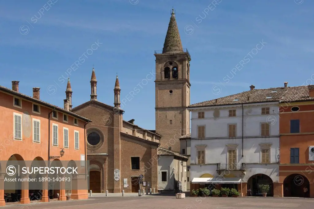 Piazza Verdi and Oratory of the Holy Trinity, where Verdi was married, Busseto, Emilia_Romagna, Italy, Europe