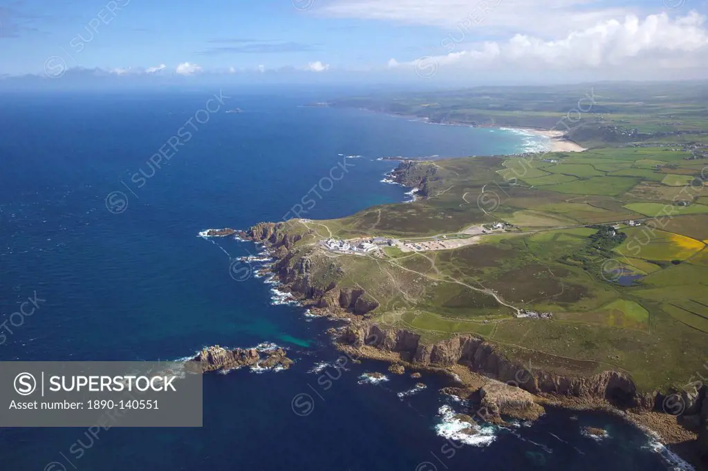 Aerial photo of Lands End Peninsula, West Penwith, Cornwall, England, United Kingdom, Europe