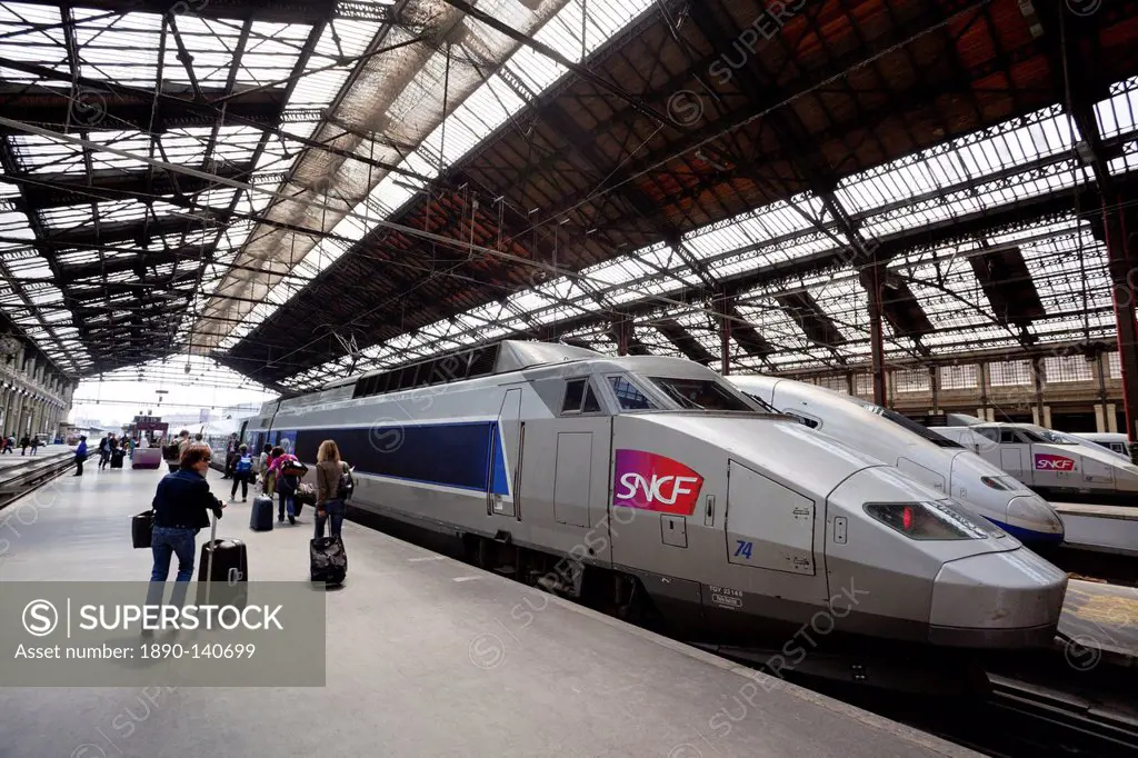 Passengers and TGV high_speed train, Gare de Lyon, Paris, France, Europe