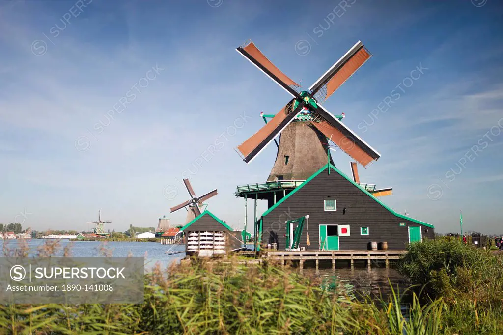 Windmills at Zaanse Schans, Zaandam, Noord Holland, Holland, Europe