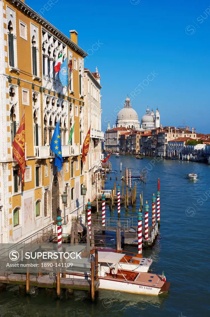 The Grand Canal and the Church of Santa Maria della Salute in the distance, viewed from the Academia Bridge, Venice, UNESCO World Heritage Site, Venet...