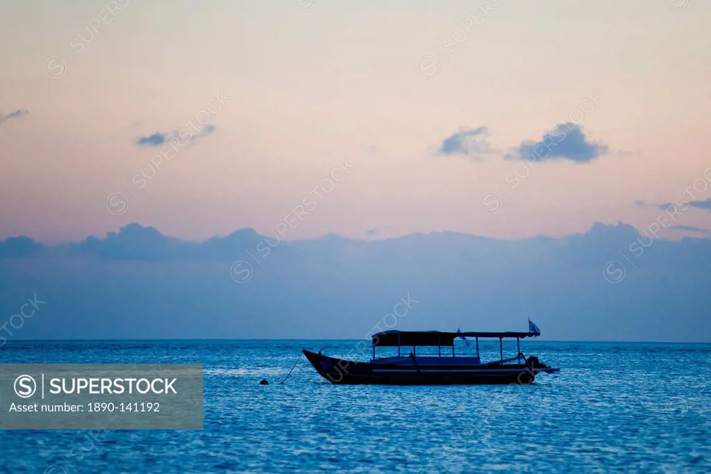 Fishing boat, Sengiggi Beach, Lombok, Indonesia, Southeast Asia, Asia