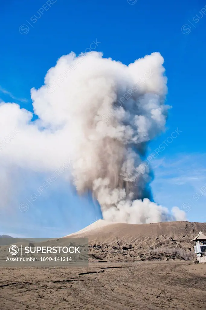 Mount Bromo volcanic eruption sending up an ash cloud, East Java, Indonesia, Southeast Asia, Asia