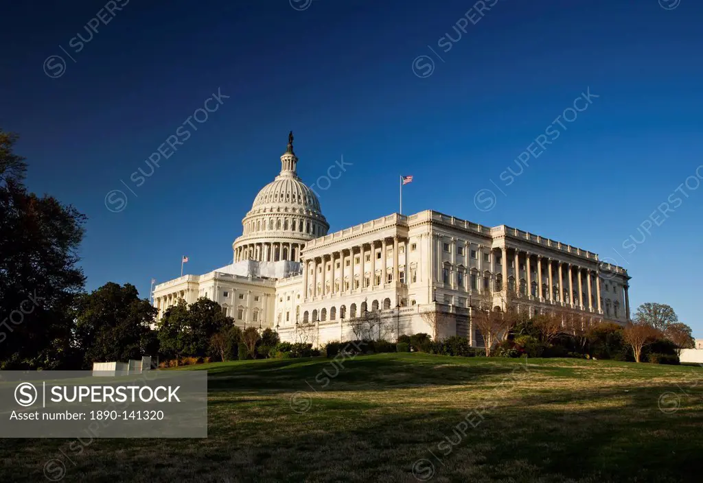 The United States Capitol Complex and the Capitol Building showing current renovation work on the dome, Washington D.C., United States of America, Nor...