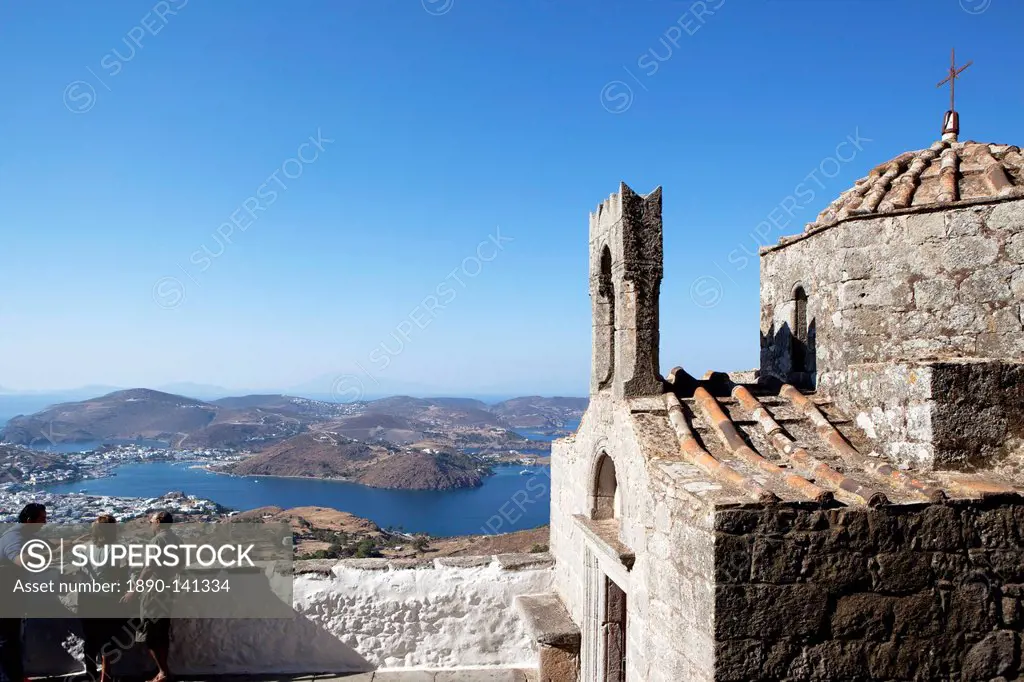 View from the Monastery of St. John the Evangelist, UNESCO World Heritage Site, Patmos, Dodecanese, Greek Islands, Greece, Europe